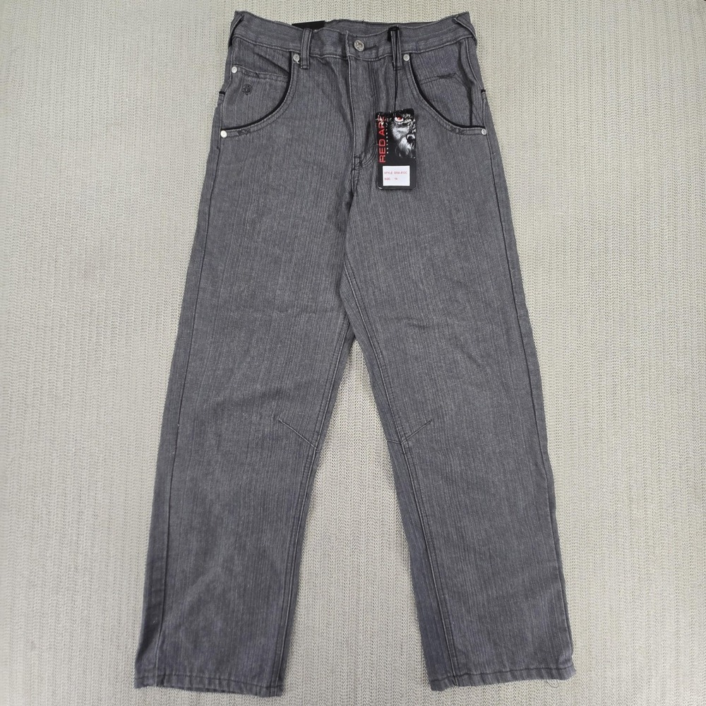 Red Ape Jeans Youth Boys 14 Charcoal Gray Straight Embroidered Denim Streetwear
